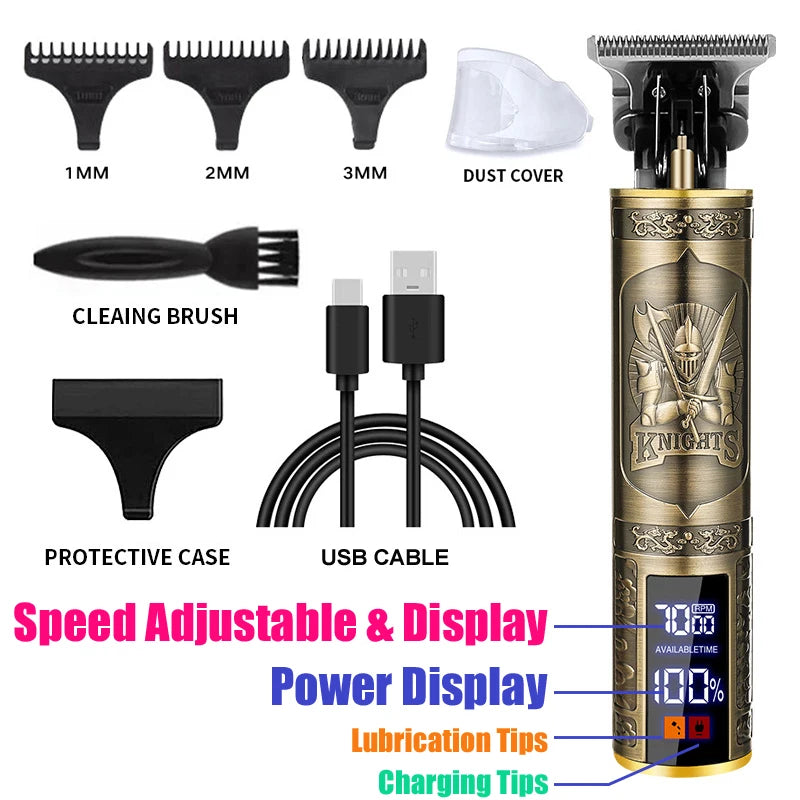 Vintage Cordless Hair Clipper – USB Rechargeable Barber Trimmer for Men