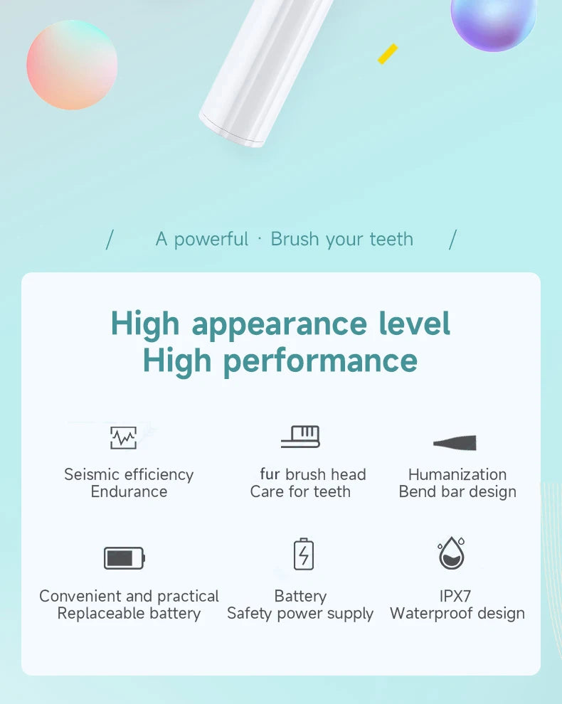 Electric Toothbrush for Adults – Soft DuPont Bristles, Waterproof & Portable