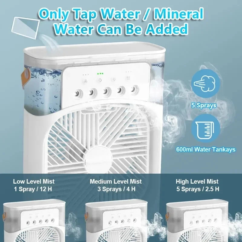 3-in-1 Portable Air Cooler Fan & Humidifier with LED Night Light