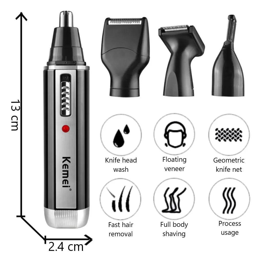 4-in-1 Rechargeable Trimmer – Nose, Ear, Beard & Eyebrow Grooming Kit