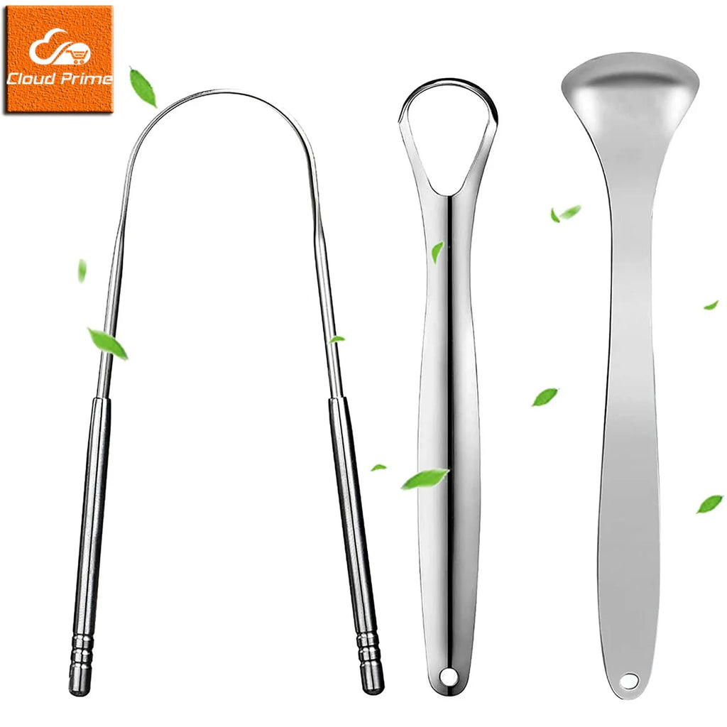 Stainless Steel Tongue Scraper – 1 or 3pcs Oral Hygiene Cleaner