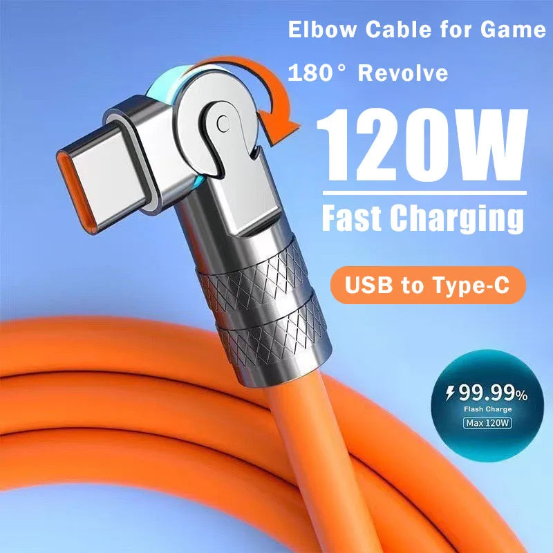 120W Fast Charge USB-C Cable – 180° Elbow