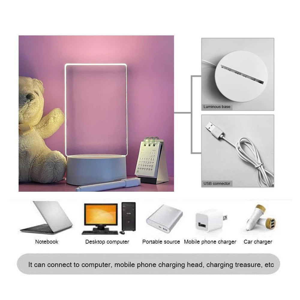 LED Acrylic Night Light & Message Board – USB Powered