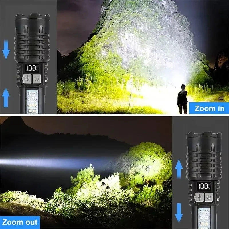 High-Power LED Flashlight – Rechargeable Type-C Torch with Side Light
