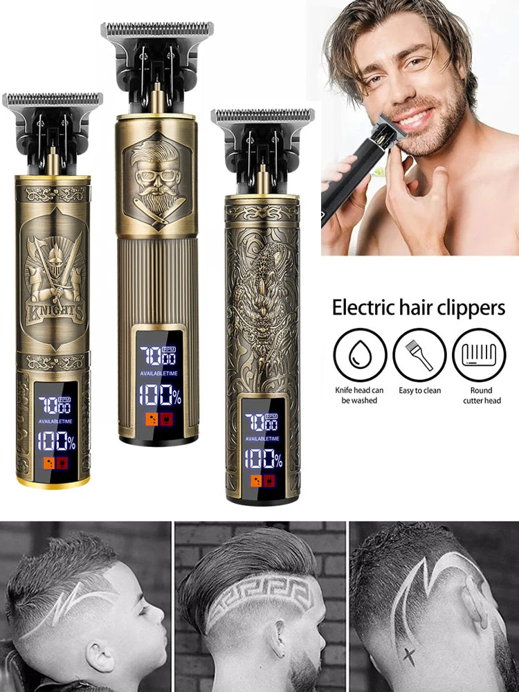 Vintage Cordless Hair Clipper – USB Rechargeable Barber Trimmer for Men