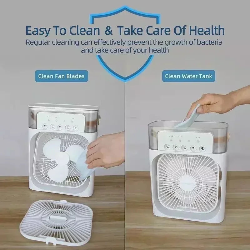 3-in-1 Portable Air Cooler Fan & Humidifier with LED Night Light