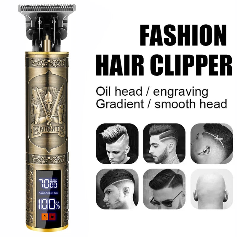 Vintage Cordless Hair Clipper – USB Rechargeable Barber Trimmer for Men