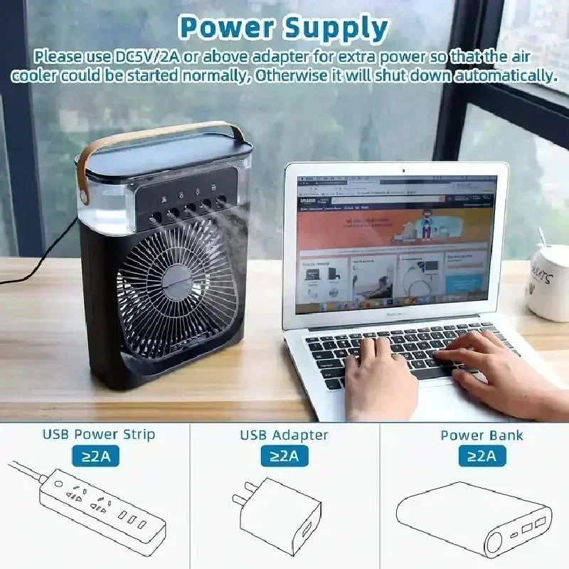 3-in-1 Portable Air Cooler Fan & Humidifier with LED Night Light