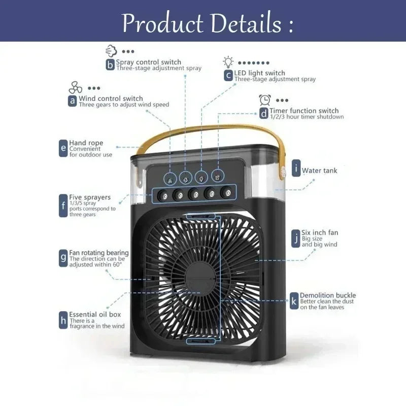 3-in-1 Portable Air Cooler Fan & Humidifier with LED Night Light