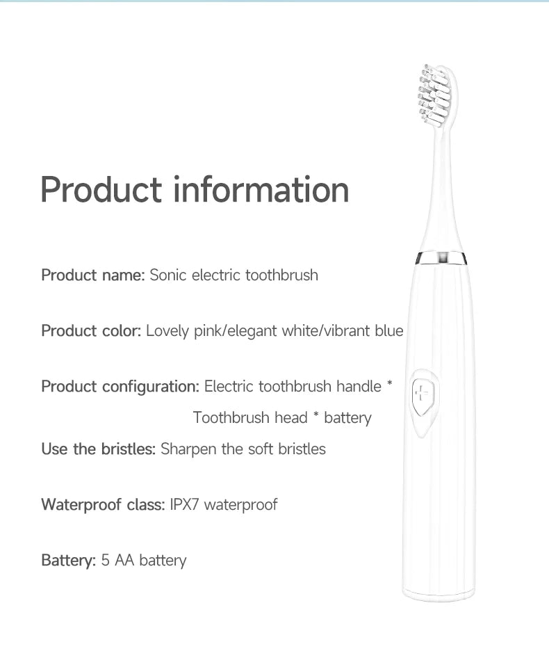 Electric Toothbrush for Adults – Soft DuPont Bristles, Waterproof & Portable