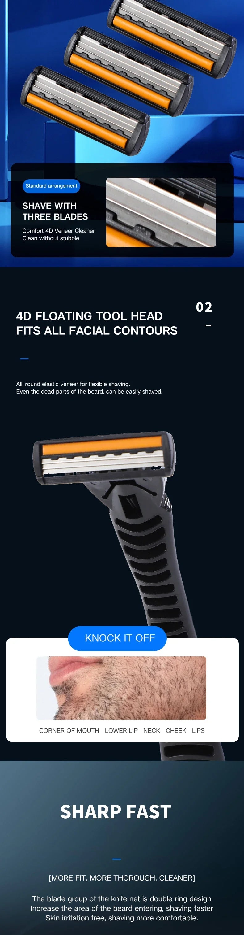 3-Layer Reusable Razor with Replaceable Blades – Unisex Shaver
