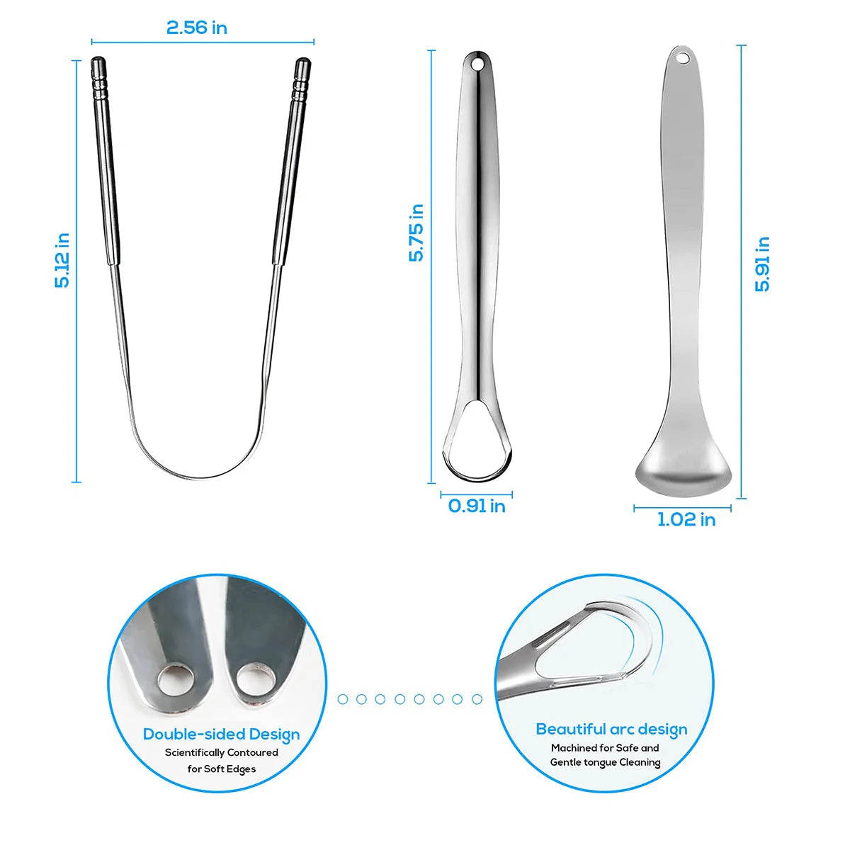 Stainless Steel Tongue Scraper – 1 or 3pcs Oral Hygiene Cleaner