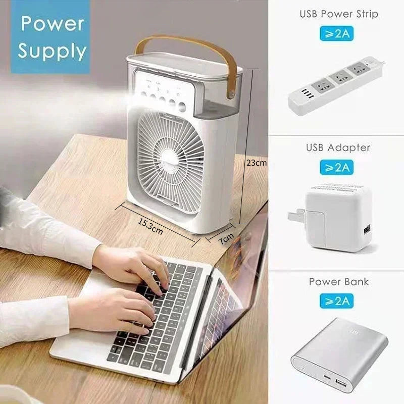 3-in-1 Portable Air Cooler Fan & Humidifier with LED Night Light