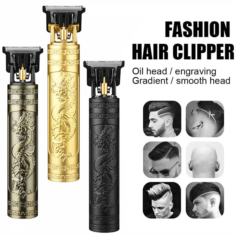 Vintage Cordless Hair Clipper – USB Rechargeable Barber Trimmer for Men