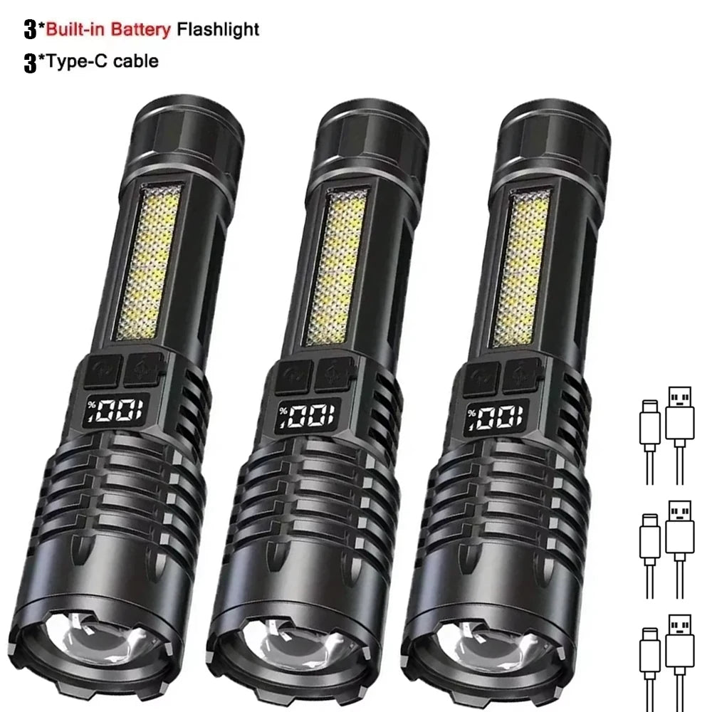 High-Power LED Flashlight – Rechargeable Type-C Torch with Side Light