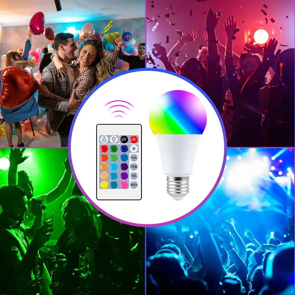 16-Color RGB LED Bulb with Remote – E27 8W