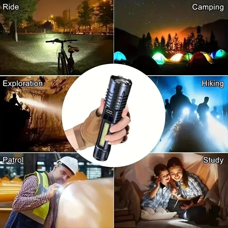 High-Power LED Flashlight – Rechargeable Type-C Torch with Side Light