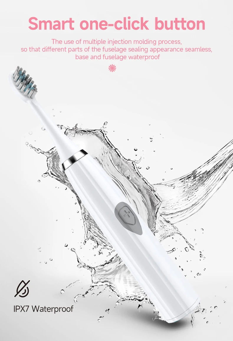 Electric Toothbrush for Adults – Soft DuPont Bristles, Waterproof & Portable
