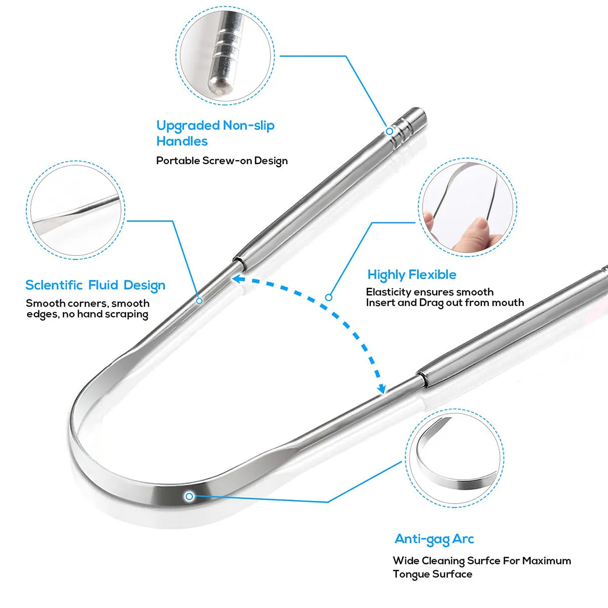 Stainless Steel Tongue Scraper – 1 or 3pcs Oral Hygiene Cleaner