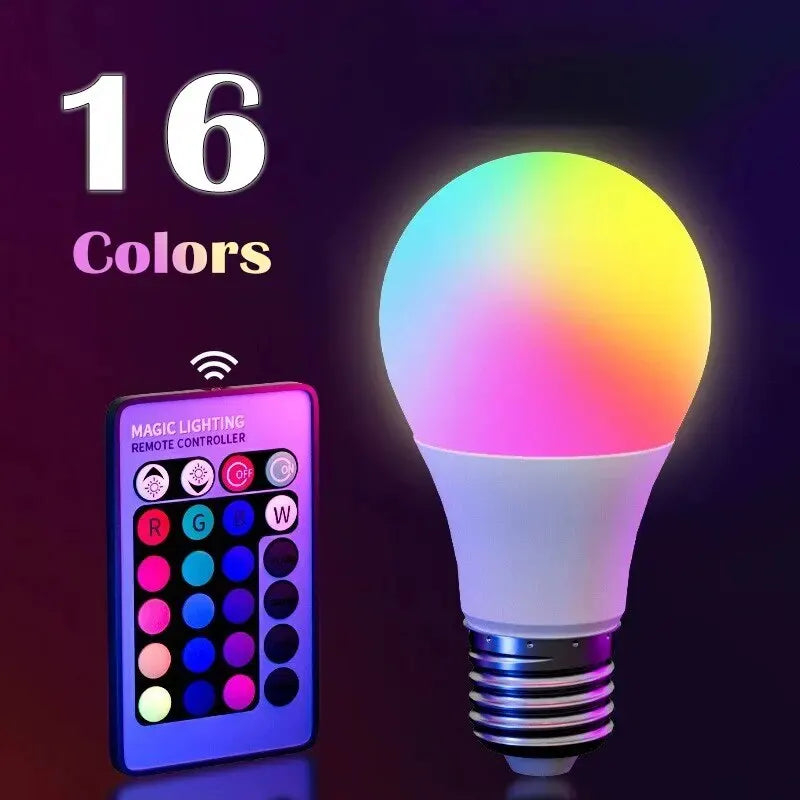 16-Color RGB LED Bulb with Remote – E27 8W