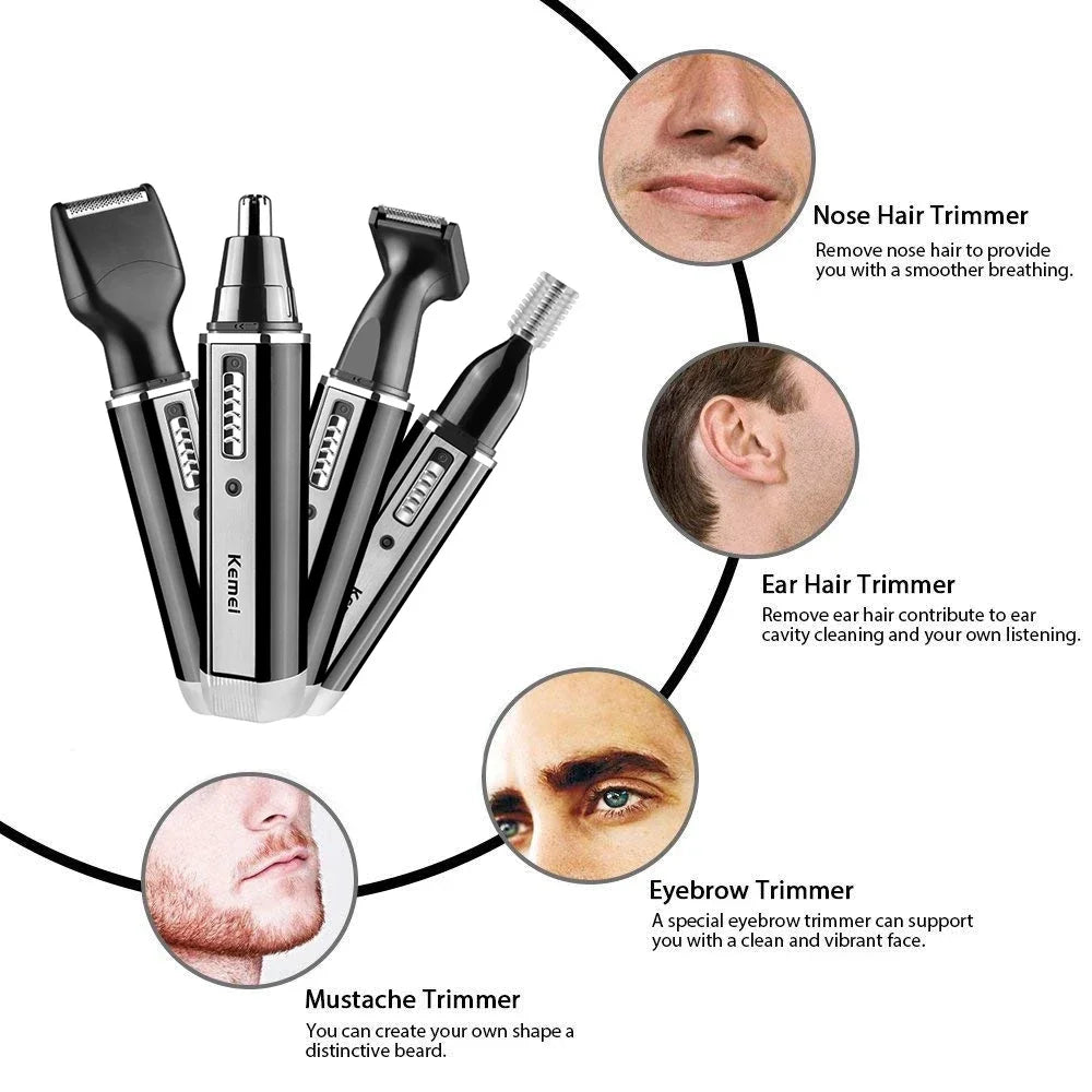4-in-1 Rechargeable Trimmer – Nose, Ear, Beard & Eyebrow Grooming Kit